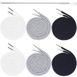 Lekgavd 6PCS Replacement Drawstrings Cord, 57.4 Inch Hoodie String with Spring Threader Tool, Soft Drawstrings for Sweatpants, Shoes, Bags - Black, White, Gray