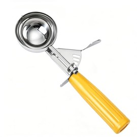 Fayomir - Cuchara de porción de 1.5 onzas, cucharada #20, plato, cuchara de galletas, cuchara de helado, con gatillo de carga de resorte, mango amaril