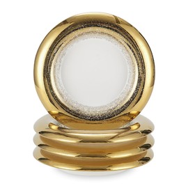 Andaliz 10 Inch Porcelain Dinner Plates Set of 4 - Hand-Decorated Gold Speckled Rim, Restaurant Grade Fine Dining Ceramic Plates for Elegant Presentation, Pasta, Seafood, Salad, Sushi