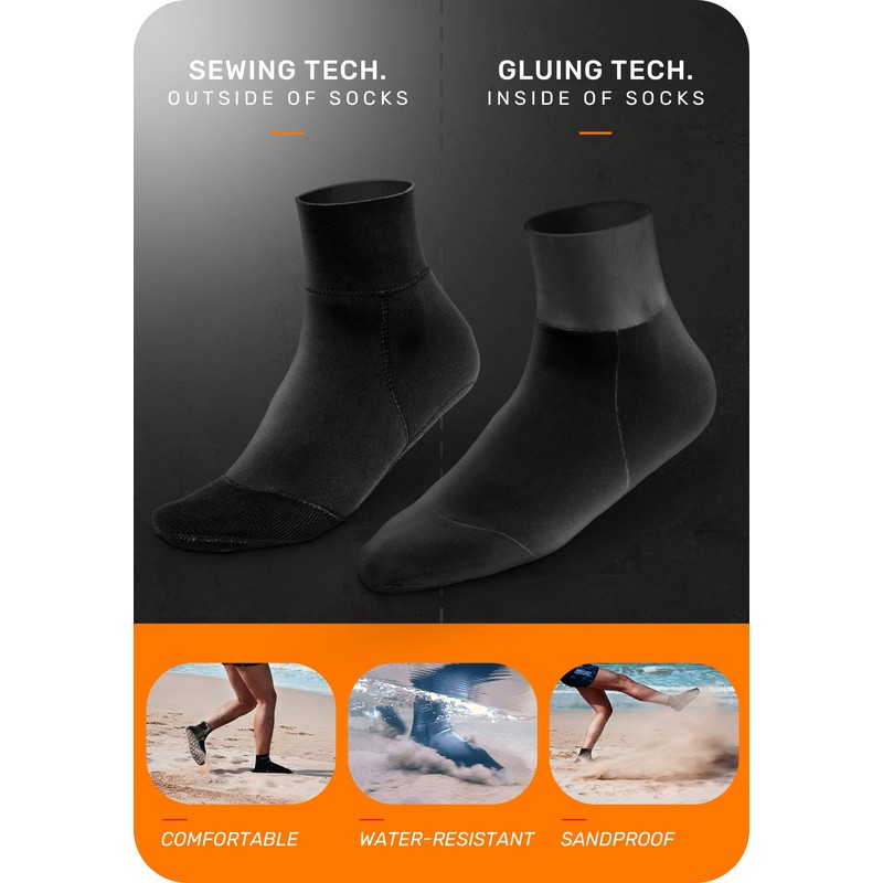 CAPAS 2mm Neoprene Waterproof Socks, Beach Volleyball Sand Proof Socks,