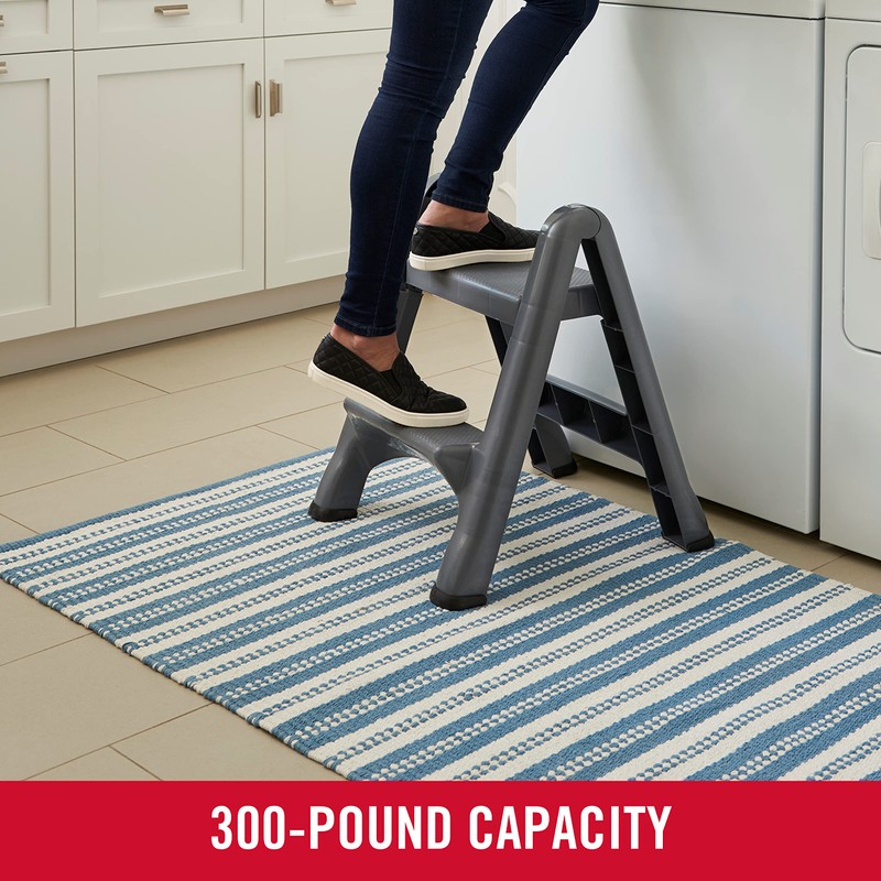 Rubbermaid Two-Step Folding Foot Stool 14-Inch High Gray 300-Pound Capacity