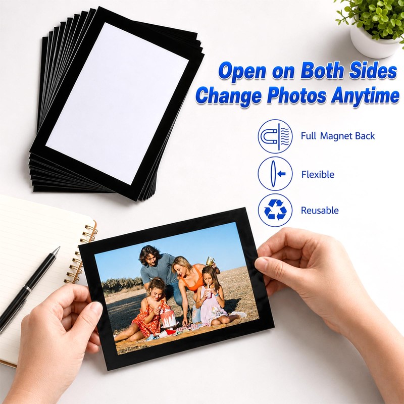 4×6" 6Pack Black Magnetic Photo Frames for Fridge with Strong