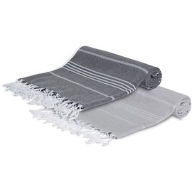 MEBY Set of 2 XXL Sauna Towels (100 x 200 cm) Beach Towel, Bath Towel, Turkish Hammam Towel, Hand Towel. 100% Cotton (Anthracite Grey & Grey)