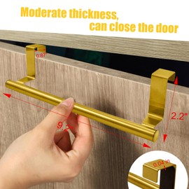 Coufce 2 Pack 9 Inch Towel Holder, Gold Bathroom Towel Bar Stainless Steel Hand Towel Rack, Over Cabinet Door Towel Bar for Kitchen Bathroom