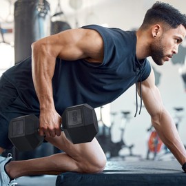 LIFERUN Rubber Grip Dumbbells Rubber Coated Cast Iron, with Anti-Slip Hex Black Dumbbell, Free Weights Dumbbell Set, 75lb dumbbell Single