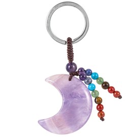 Nupuyai Crystal Moon Keyring with 7 Chakra Stone Beads Tassel Key Ring for Men and Women Crescent Moon Pendant Keychain Bag Charm Lucky Charm Talisman, purple