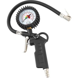 TECPO Compressed Air Tyre Inflation Gun, 0-12 Bar / 0-170 PSI, Precise Pressure Gauge Diameter 75 mm, 350 mm Hose, Ergonomic Trigger Lever, 1/4 Inch Connection, Robust Construction for Workshop and