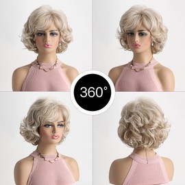 Elegant Short Blonde Curly Hair Wig for Women Fluffy Synthetic Wave Bob Wig for Daily Party Fashion Short Woman Wigs (Blonde)