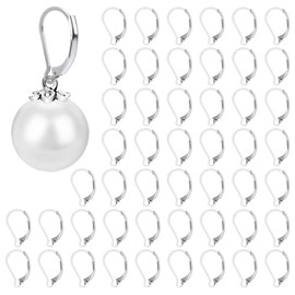 50pcs Lever Back Earring Hooks, 0.67in Silver Stainless Steel Lever Back Earring Hooks Hypoallergenic French Earwires Leverback Ear Wires Findings Earring Clasps for Jewelry Making DIY Dangle