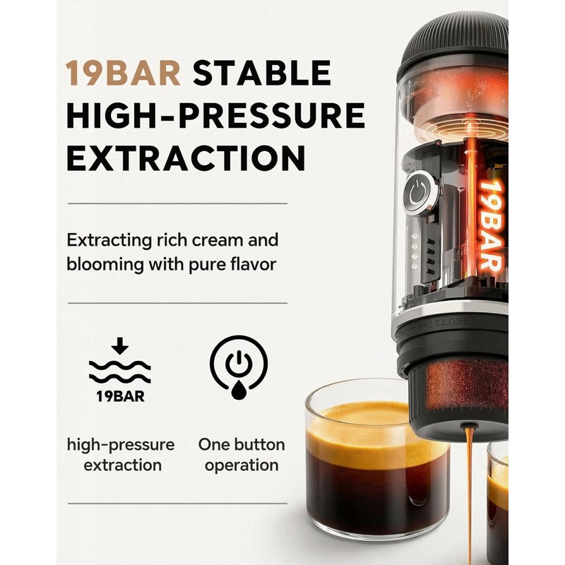 Portable Electric Espresso Machine Self-heating Rechargeable Travel Coffee Maker for