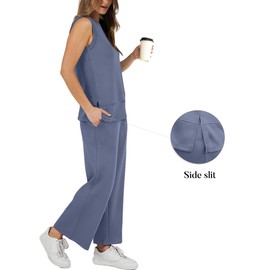 XIEERDUO Travel Outfits for Women Two Piece Lounge Set Summer Trendy Tracksuit Wide Leg Loungewear Airport Cruise Resort Wear Women's Casual Spring Jumpsuit Blue L