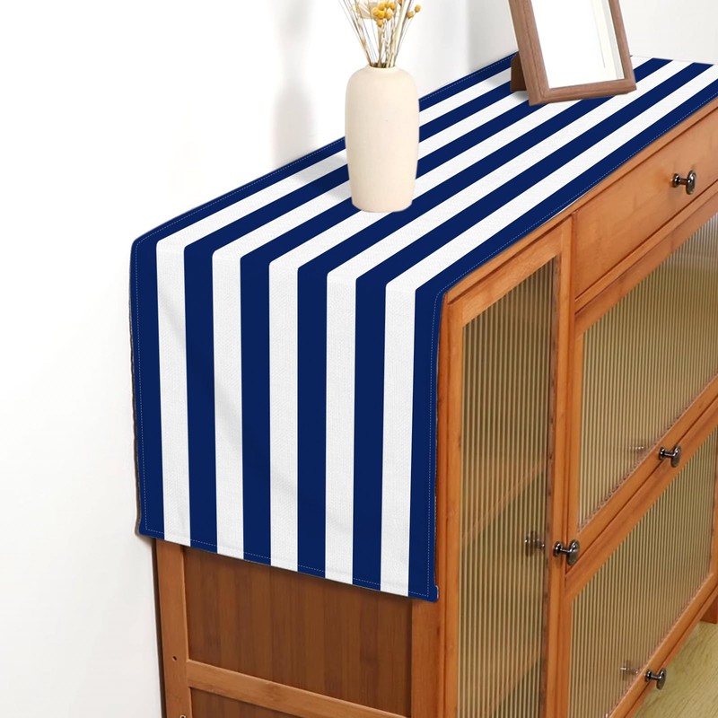 Buxiuer Navy Blue and White Striped Table Runner Nautical Theme