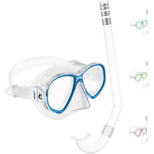 Cressi Set Perla Jr + Minigringo Unisex Snorkel Mask Combo Set, Transparent/Blue, One Size