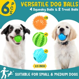 PatsFran Puppy Toys for Teething, 6 Pack Interactive Dog Toys, 2.5" Squeaky Dog Balls and Treat Balls, Dog Chew Toys for Intellect Training, Small to Medium Breed