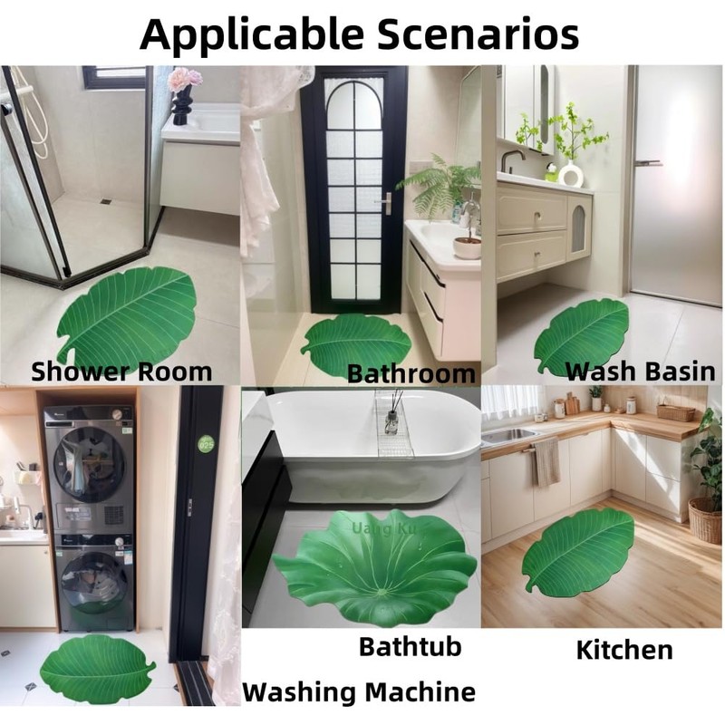 Uang Ku Bathroom Mat Leaf Shaped Water Absorbing Non-Slip Washable