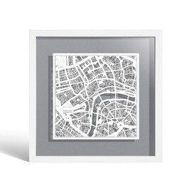 O3 DESIGN STUDIO London Paper Cut Map framed, White map, White frame, 9x9 inches, Gift Boxed, 4 background color, self-changing, Paper Art