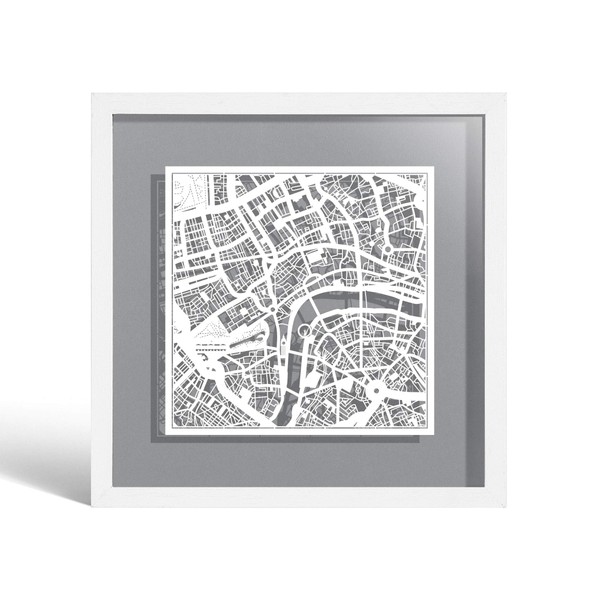 O3 DESIGN STUDIO London Paper Cut Map framed, White map,