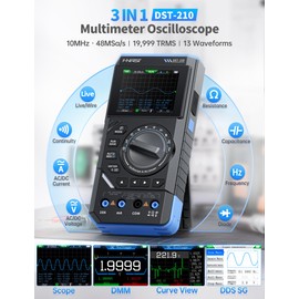 FNIRSI DST-210 Handheld Oscilloscope 10MHz Bandwidth, 19999 Counts, Digital Oscilloscope Multimeter DDS Generator 3IN1, 48MS/s Sampling Rate, AC/DC Voltage Current, Capacitor, Resistor, Diode Test