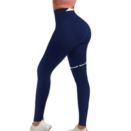 Curvphilo Women's Compression Leggings Yoga Pants Butt Lifting Seamless High Waist Tummy Control Stretchy Shapewear Pants (XS/S, Navy Blue)