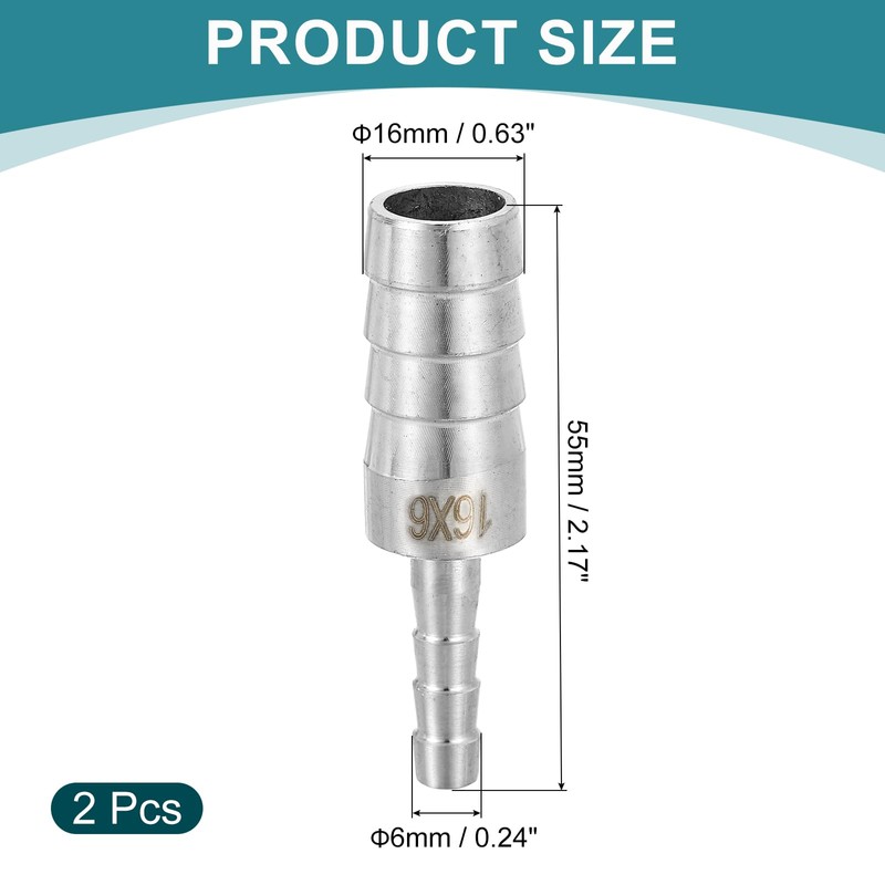 uxcell 2Pcs 5/8" to 1/4" Hose Barb Reducer Pipe Fitting,