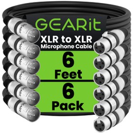 GEARit XLR Male to Female Microphone Cable (6 Feet, 6-Pack) 3-Pin Balanced Shielded Mixer, Recording Studio, Podcast - Black