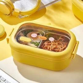 Stainless Steel Box,Reusable Metal Lunch Box with 2 Compartments for Kids Adults,Little Yellow Duck Heat Preservation Sealable Snack Containers for Work School Picnics Camping