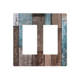 Brown Old Wood Wooden Plank 2 Gang Double GFCI Rocker/Decorator Light Switch Cover Decorative Outlet Wall Plate Electrical Faceplate Screwless