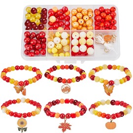 SUNNYCLUE 1 Box DIY 6Pcs Thanksgiving Charms Beading Bracelets Making Kit Enamel Maple Leaf Charm Sunflower Pumpkin Charms Fall Autumn Round Beads Orange Bead for Jewelry Making Beading Kits Craft