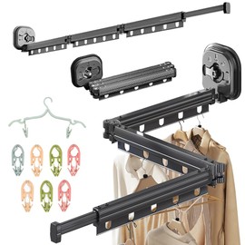 Wazusogok Foldable Wall Mounted Laundry Clothes Drying Rack, Space Saving Laundry Drying Rack, with 180° Swivel 220 lb Capacity, for Indoor/Outdoor Use Hanging Clothes