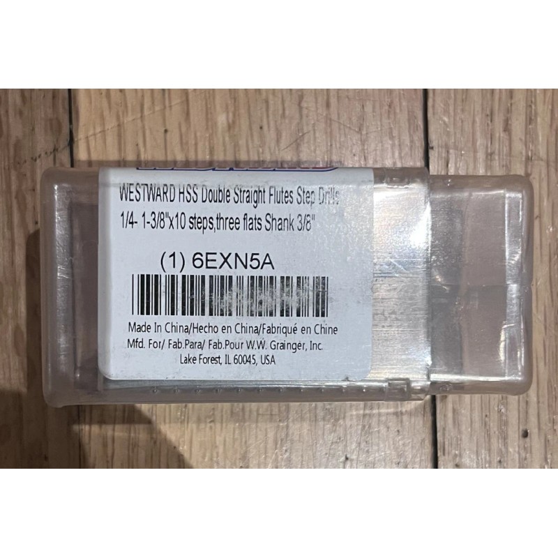 Westward 6EXN5A HSS Step Drill Bit 10 Sizes, 1/4-1-3/8 In,