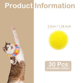 HaiPal Cat Toy Balls, 30Pcs Premium Soft Pom Pom Balls for Kittens, 1,38'' Funny Interactive Cat Pompom Toys for Bored Indoor Cats Playing Plush Balls for Craft DIY Decorations, Cute Kitten Kitty Toys