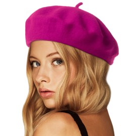 Wool Beret Hat,Solid Color French Style Winter Warm Cap for Women Girls Lady (Rhodo Red)