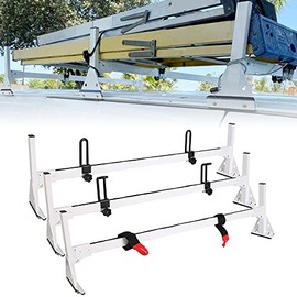 ECOTRIC Chevy Express Fullsize Van 3 bar 1996-Up Ladder Roof Racks Steel Rack White/Black (White)