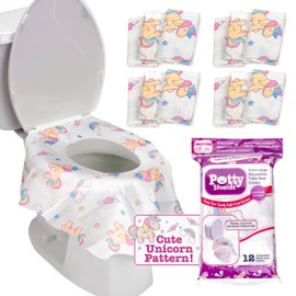 Potty Shields Toilet Seat Covers Disposable (12 pk, Unicorns) - XL Waterproof Toilet Cover for Toddlers, Kids & Adults - Portable & Individually Wrapped for Travel, Potty Training, Public Restrooms