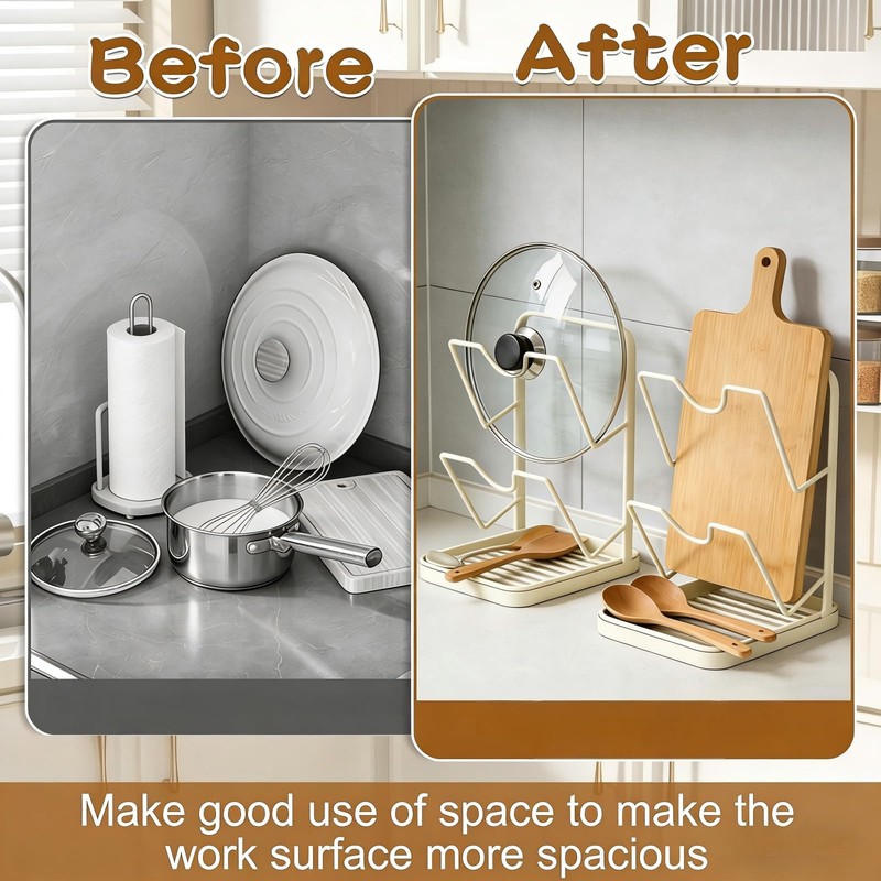 2 Tier Pot Lid Holder Rack for Kitchen Storage, Multifunctional