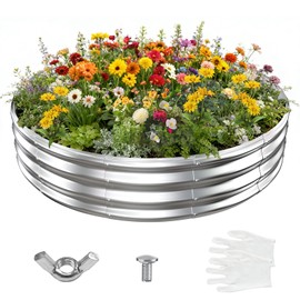 12 Inch Tall 72 Inch Diameter Round Silver Raised Garden Bed Kits Outdoor