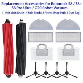 Replacement Accessories Set for Roborock S8 / S8+ Plus / S8 Pro Ultra / G20 Robot Vacuum 1 Pair Main Brush 4 Side Brush 2 Filter 2 Mop Pad 2 Dust Bag parts
