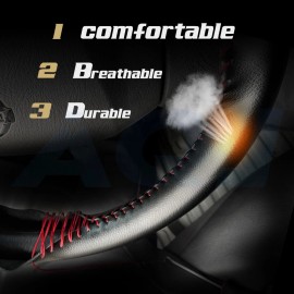AQJ Car Steering Wheel Cover Genuine Leather DIY With Needles Black Soft  Skid-proof