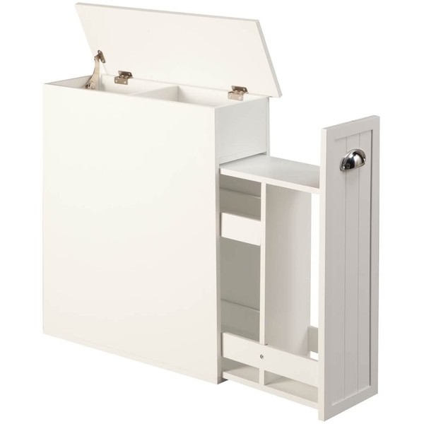 OakRidge Slim Bathroom Storage Cabinet with Slide-Out Shelf & Hinged Lid, 7-in. Wide, White