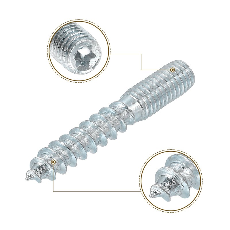 uxcell M8x50mm Hanger Bolts, 12pcs 31mm Wood Dowel Screw Self-Tapping