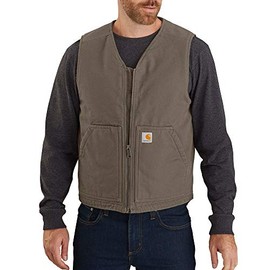 Carhartt Men's Relaxed Fit Washed Duck Sherpa-Lined Vest, Driftwood, Small