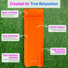 SereneLife - Colchón de Aire para mochilero, autoinflable, Impermeable, Ligera, colchoneta Inflable para Dormir con Bolsa de Transporte, para Camping, mochileros, Senderismo, SLCPO (Naranja)