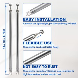 wlaniot Telescopic Antenna DAB+ AM FM TV Radio Replacement Antenna 6 Section for Home Audio Radio Stereo Receiver Boom Box etc. 2Pcs