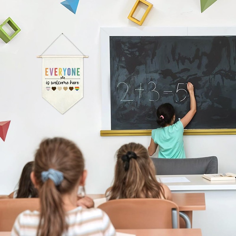 AGMDESIGN Everyone is Welcome Here Canvas Hanging Pennant Flag Banner,