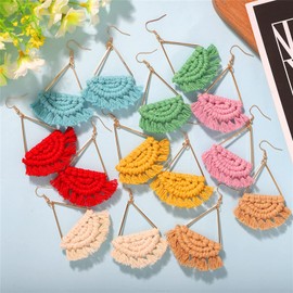 Pendientes bohemios con borla de macramé tejida a mano con borlas coloridas, pendientes colgantes lindos bohemios, con flecos, para regalo de vacaciones para mujeres azul