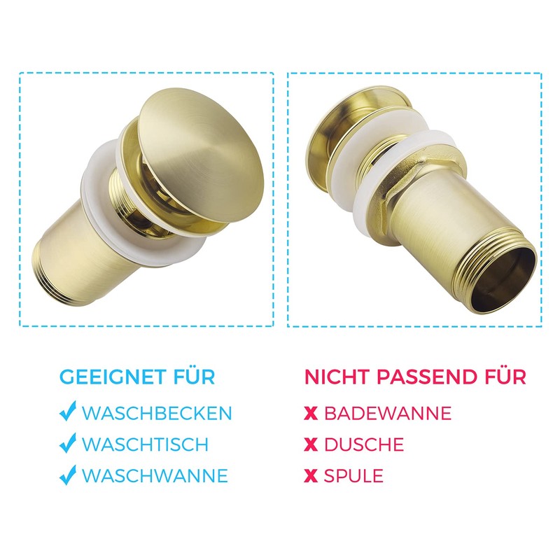Keymark Universal Drain Fitting with Overflow Brushed Gold - Keymark