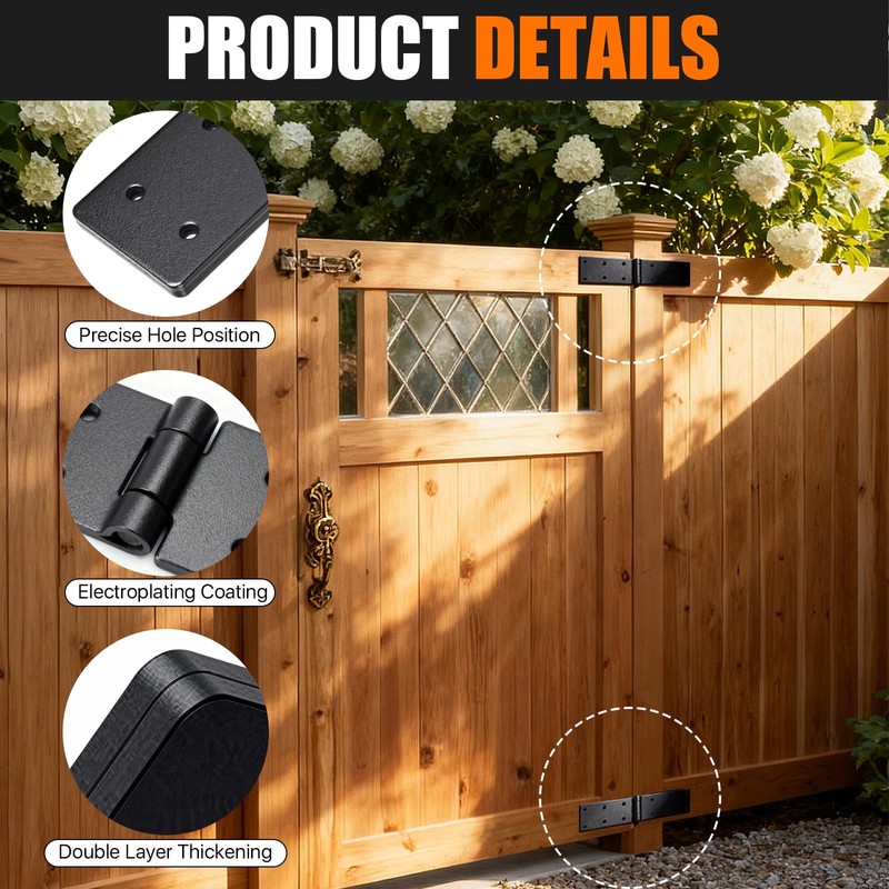 Lainballow 4 Pcs Heavy Duty Gate Hinges, Black Door Hinges,