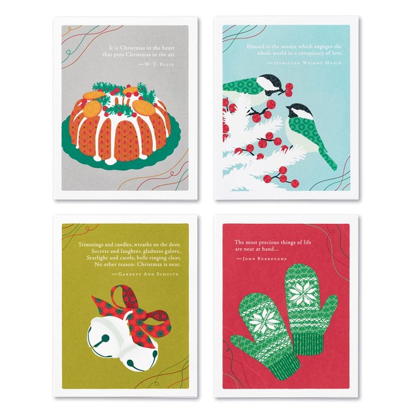 Compendium Positively Green 4-Pack of Holiday Cards – 'Tis the Season (Four Different Designs, One Card Each, with Envelopes)