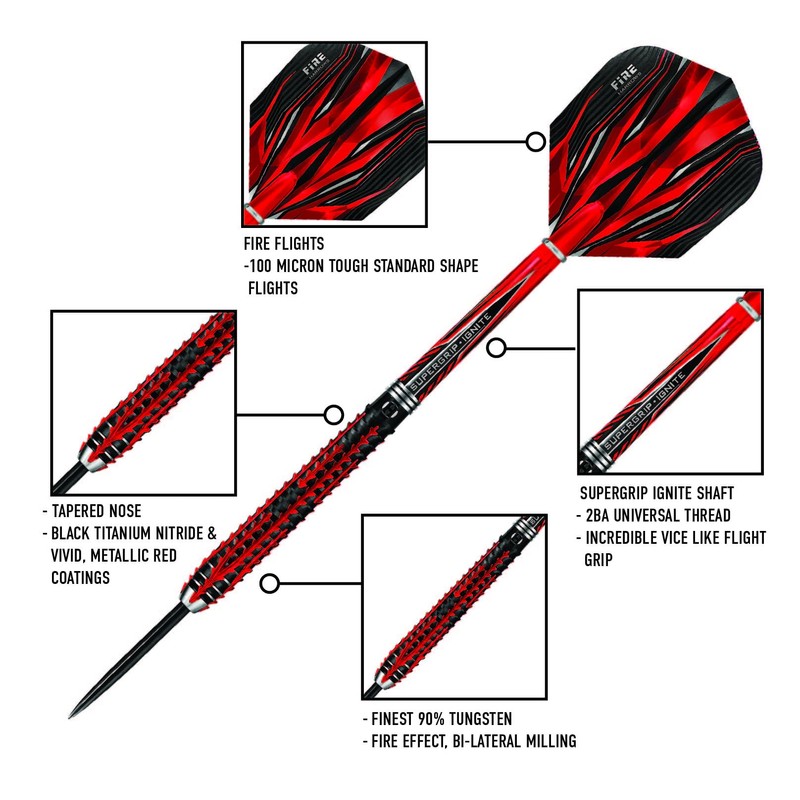 Harrows Fire Inferno 90% Tungsten Steel Tip Darts Set 22g,