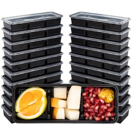 MOQRUAO 50 Packs 17oz Meal Prep Containers,Disposable Plastic Bento Boxes with 3 Compartments Food Containers Snack,Dessert,Travel Lunch Boxes for Office,Picnic